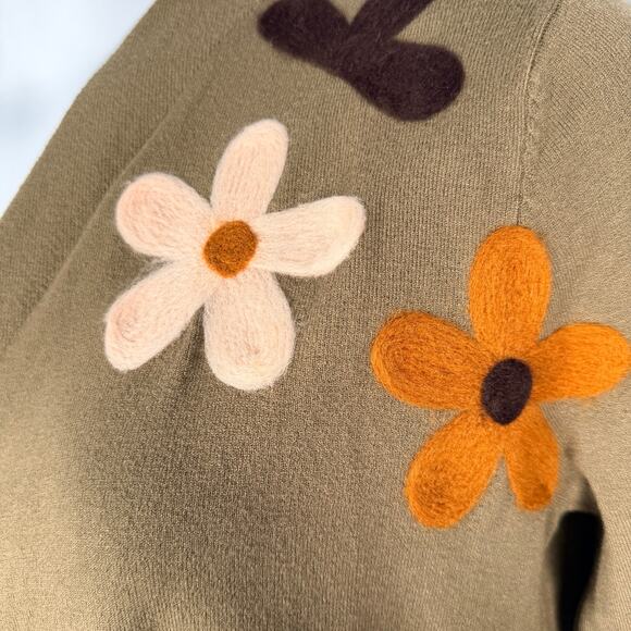 Aaeda Cardigan Sweater Womens Large Olive Flower Open Front Draped Rayon Knit - Picture 3 of 7